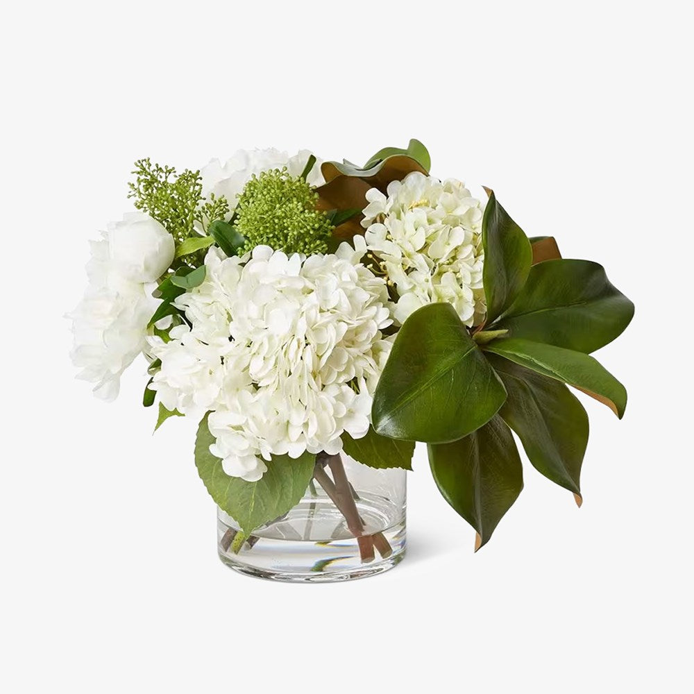 Artificial White Garden Arrangement In Vase 55cm Front View