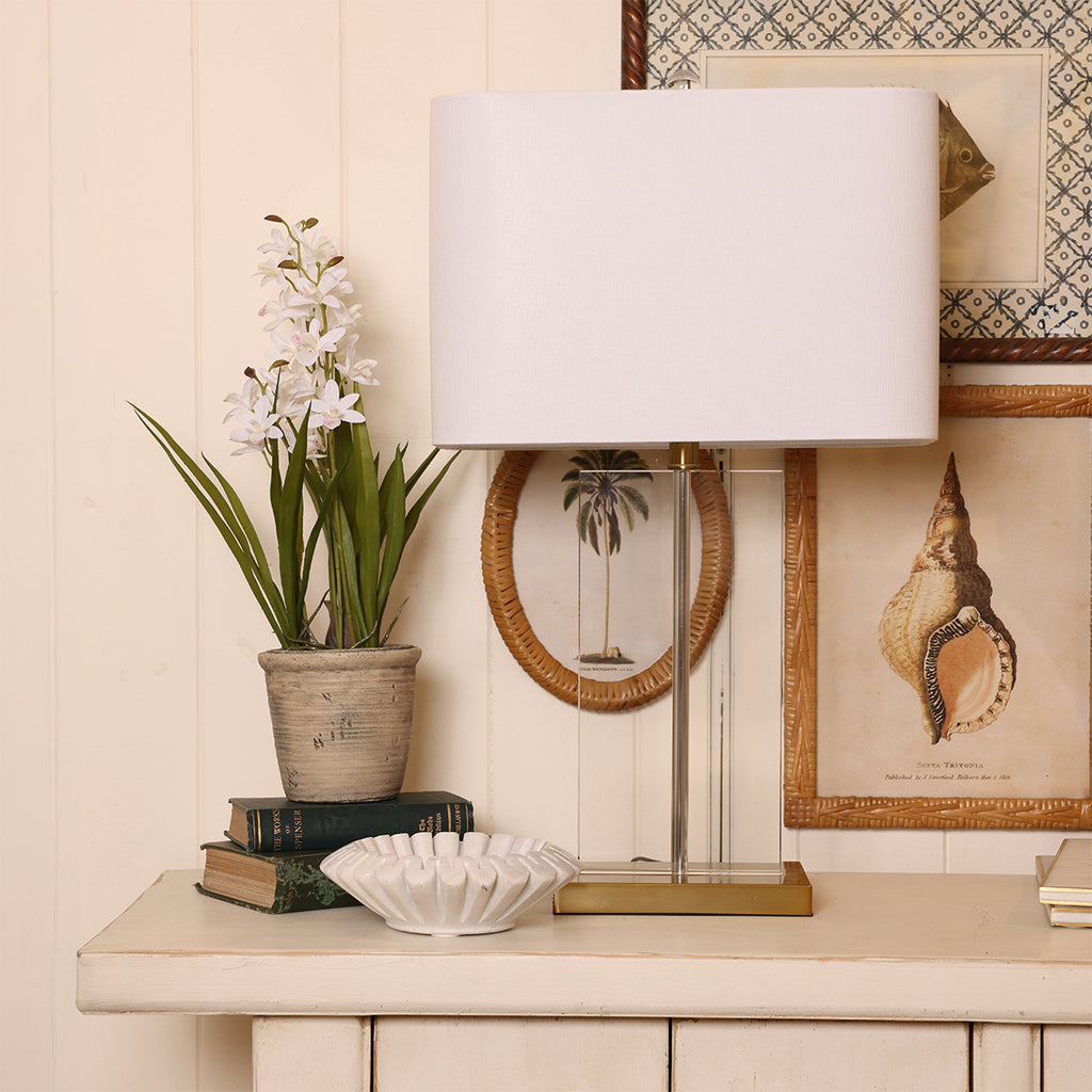 Glass Rectangular Lamp with Shade Styled On Sideboard