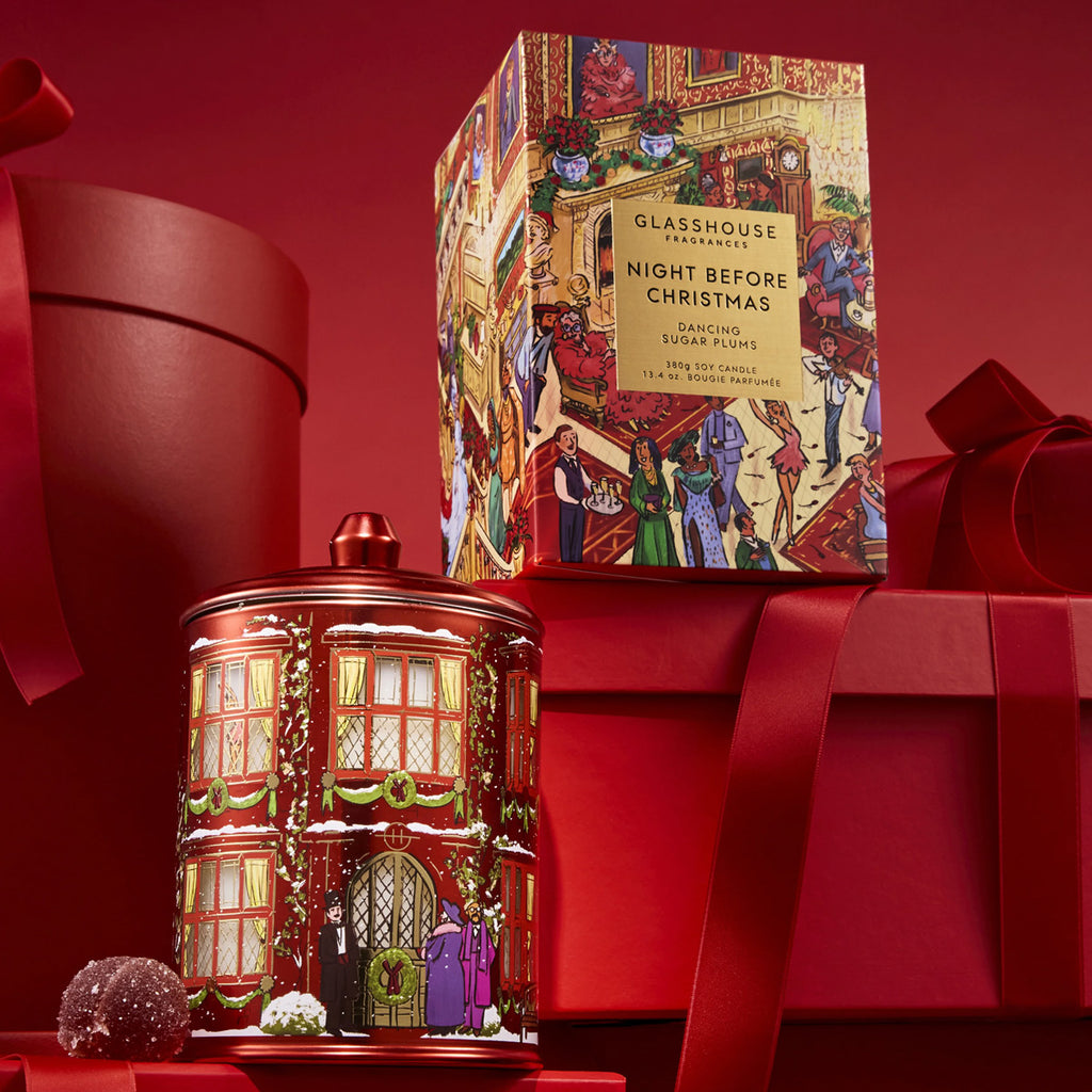 Glasshouse Night Before Christmas Candles On Red Boxes