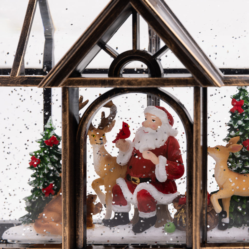 Christmas Lantern Snow Globe with Santa Close-Up