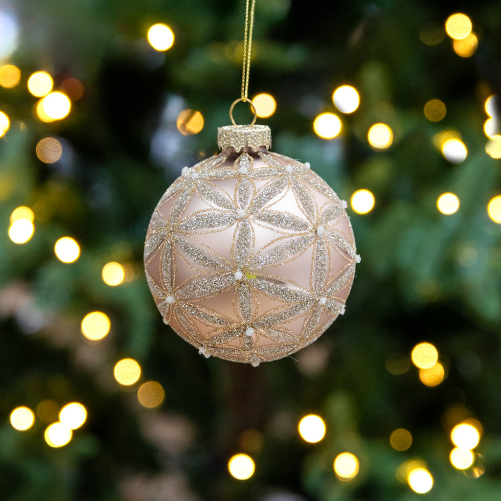 Glitter Baubles Set Of 4 (Champagne Gold) Styled on Christmas Tree
