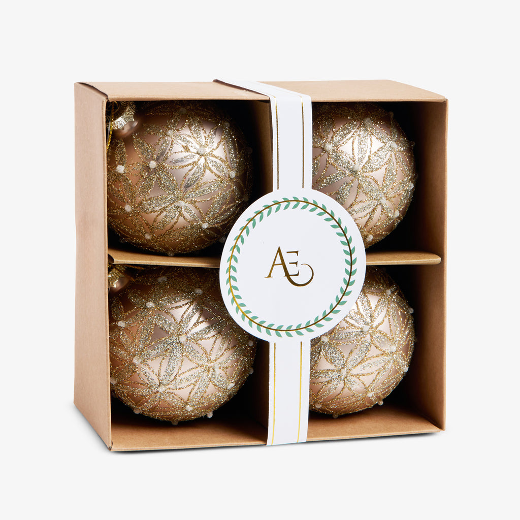 Glitter Baubles Set Of 4 (Champagne Gold) In Box
