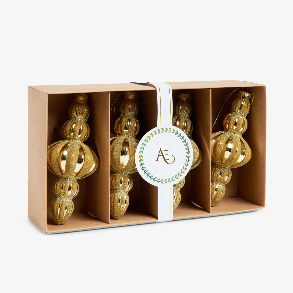 Glitter Finial Baubles Set Of 4 (Gold) in Box