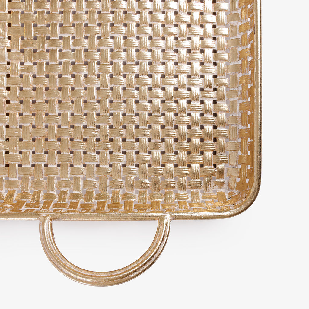 Gold Basket Weave Tray 64cm Close Up