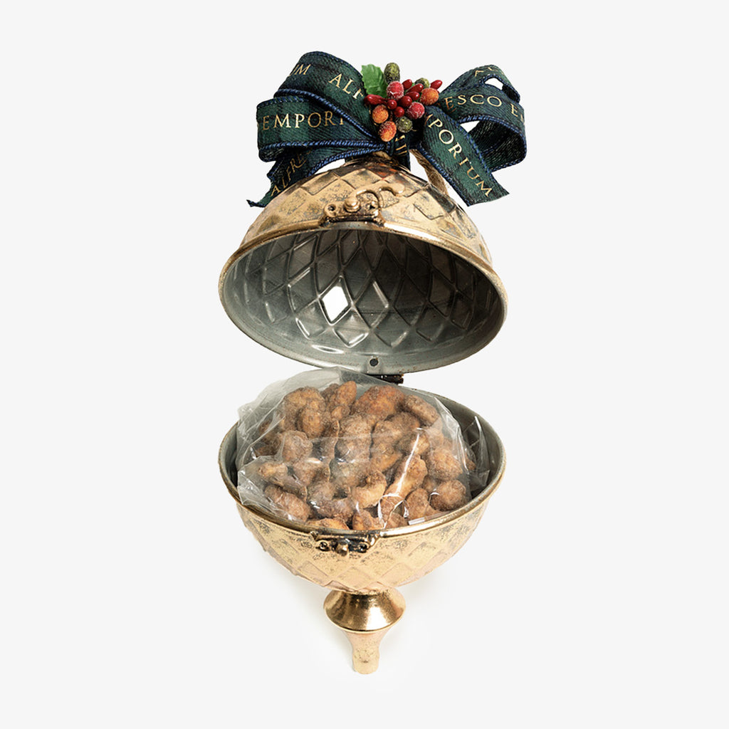 Gold Gift Bauble with Cashews Open