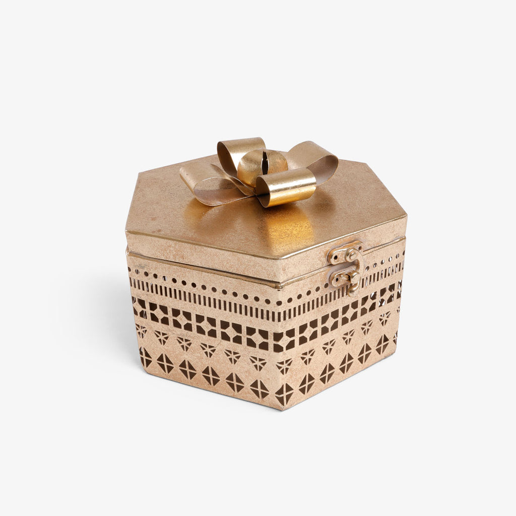 Gold Metal Boxes With Bow Small