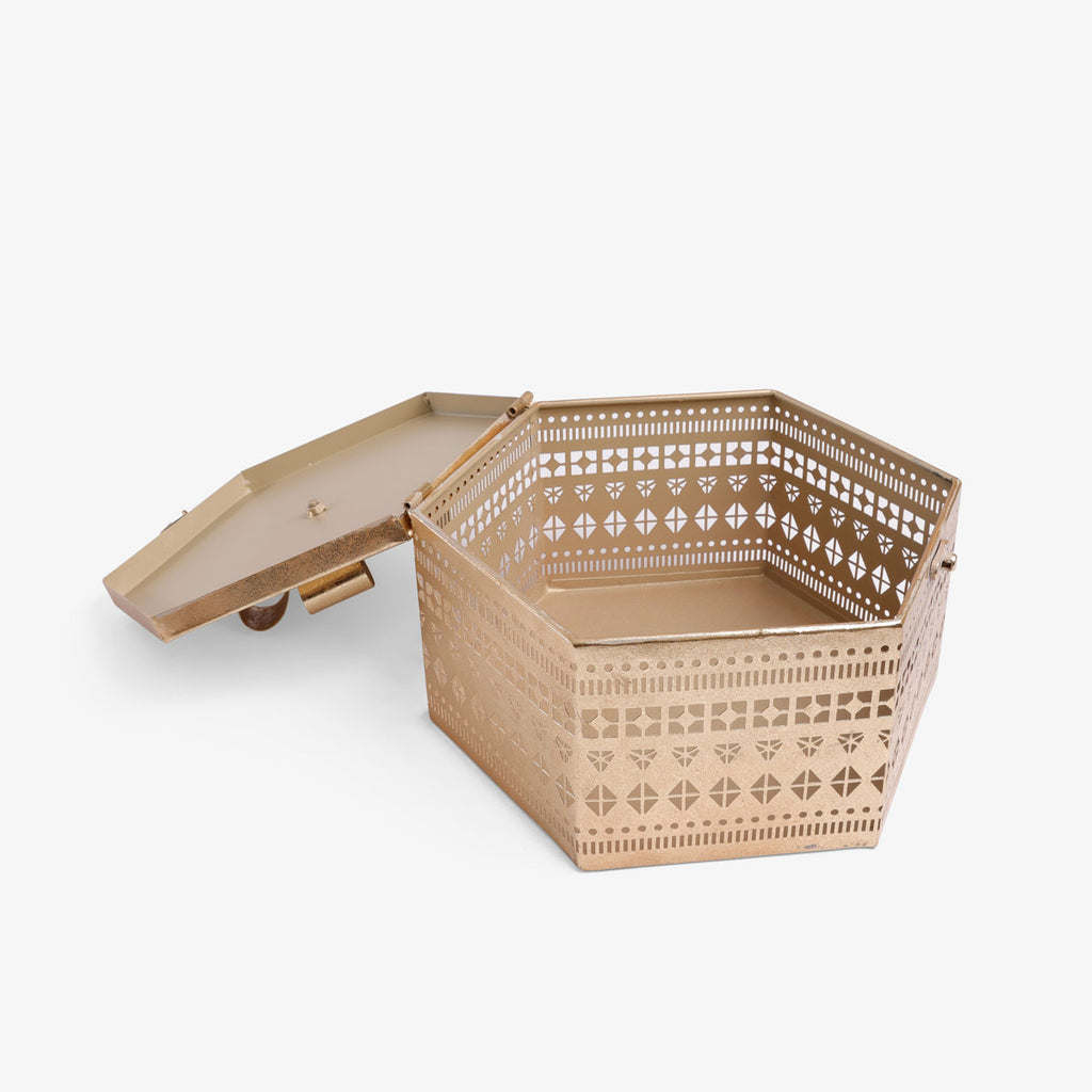 Gold Metal Boxes With Bow Open