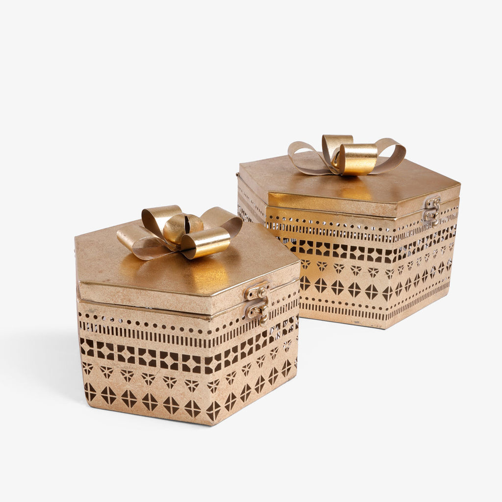 Gold Metal Boxes With Bow