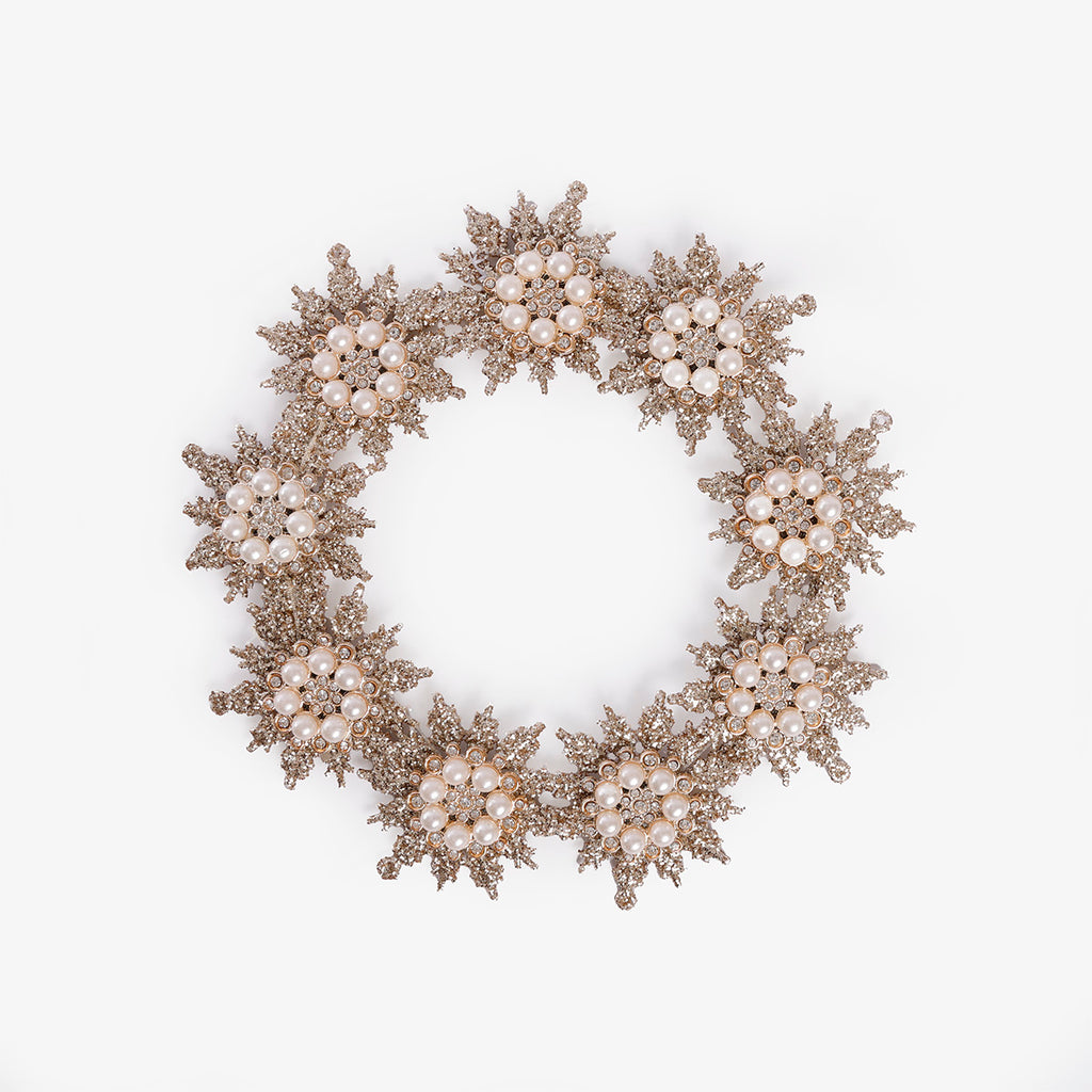 Gold & Pearl Round Ornament 21cm No Hook