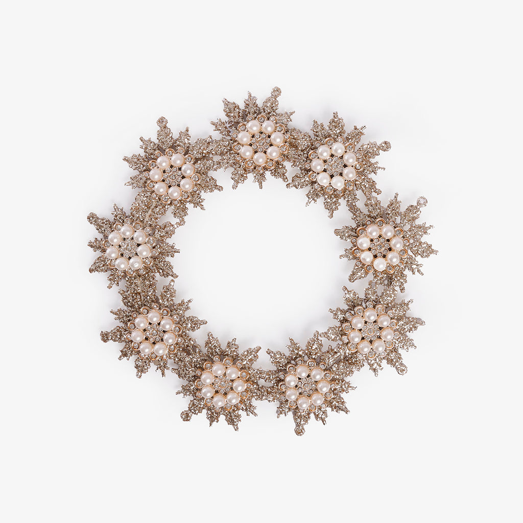 Gold & Pearl Round Ornament 21cm No Hook