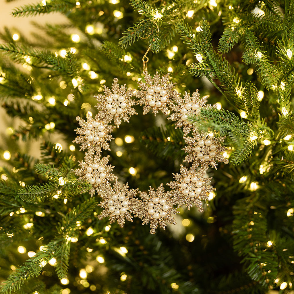 Gold & Pearl Round Ornament 21cm Styled