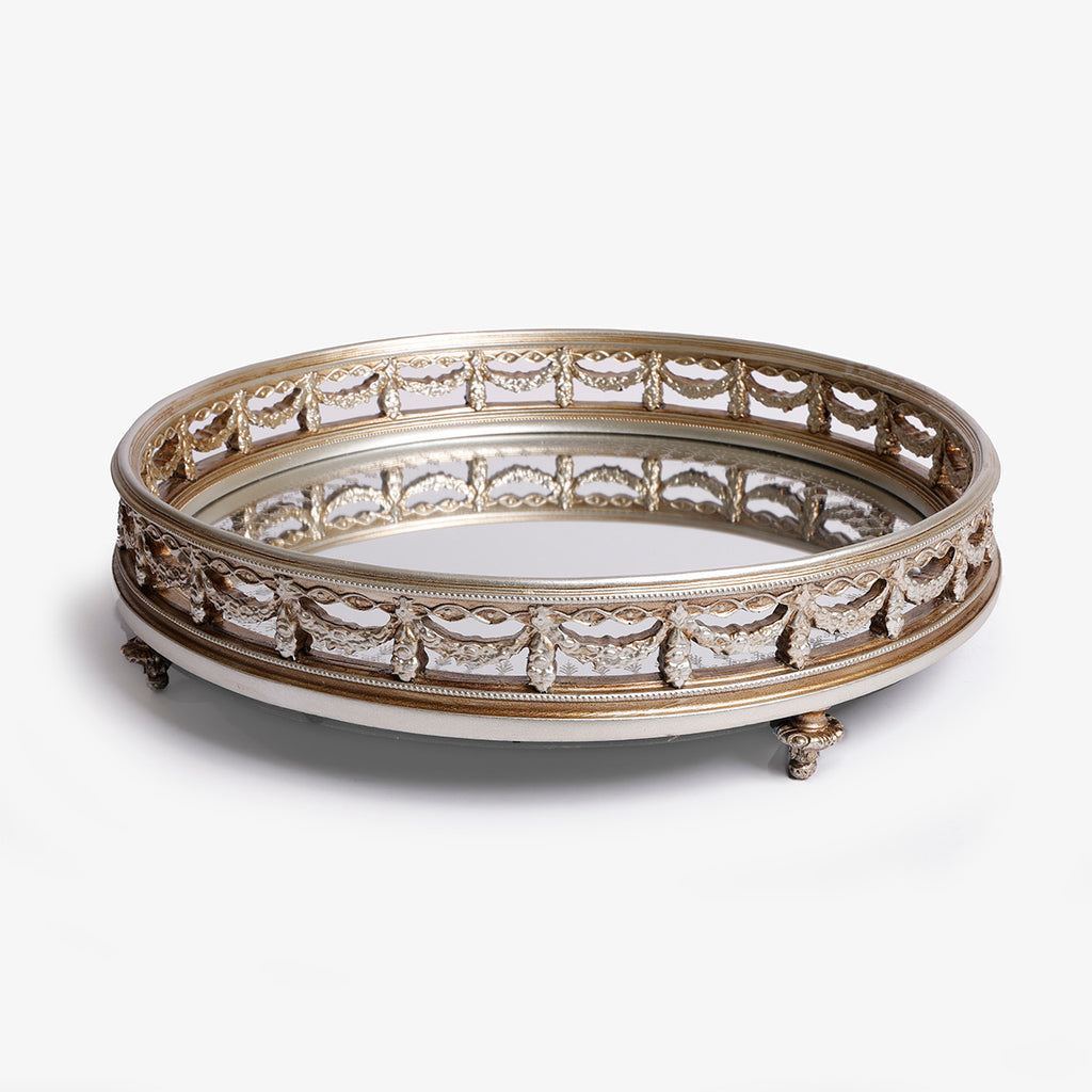 Gold Round Mirror Tray With Feet