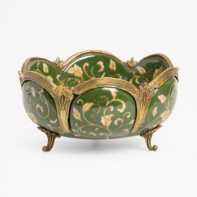 Green Bowl With Gold Edging 18cm Front