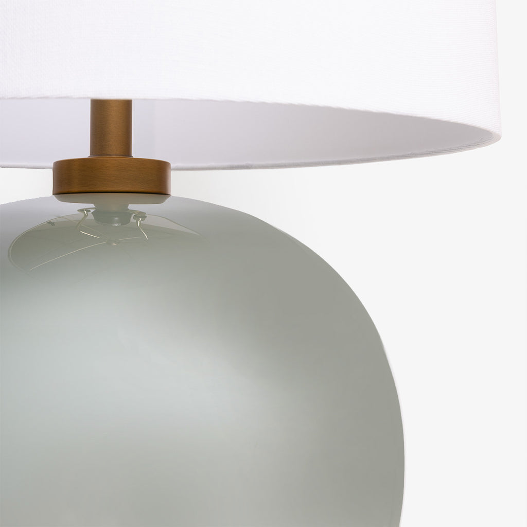 Green Glass Lamp with Shade Base Close Up