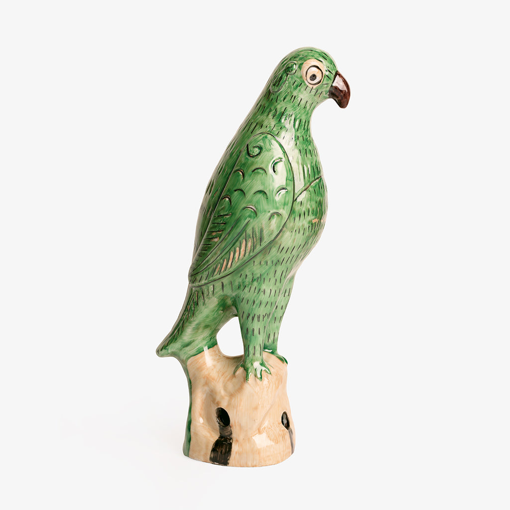 Ceramic Green Parrot Statue