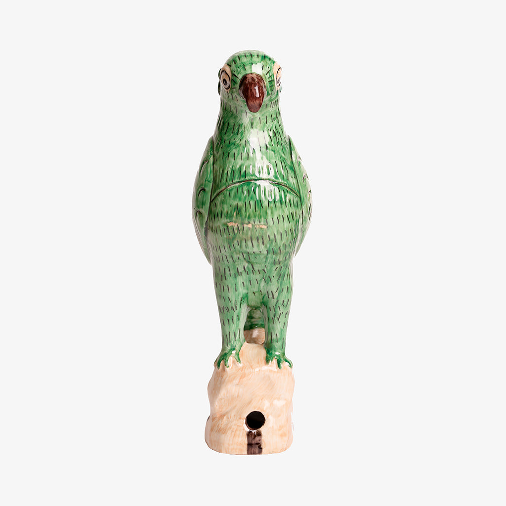 Ceramic Green Parrot Statue Front View