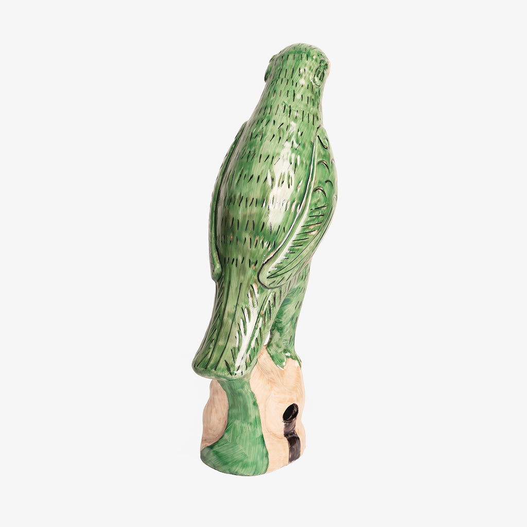 Ceramic Green Parrot Statue Back View