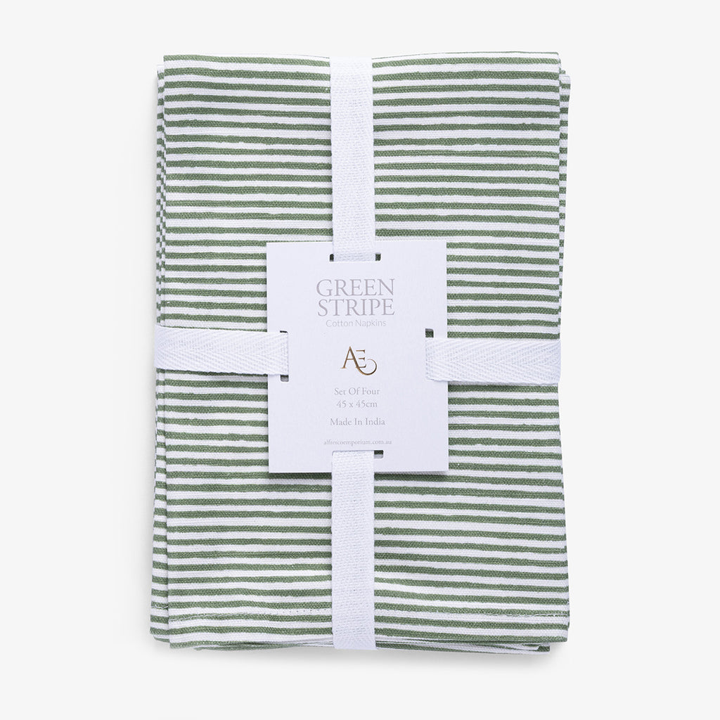Green Stripe Napkins (Set of 4)