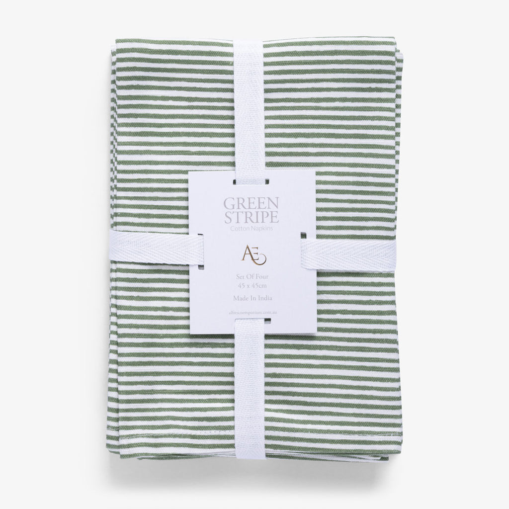 Green Stripe Napkins (Set of 4)