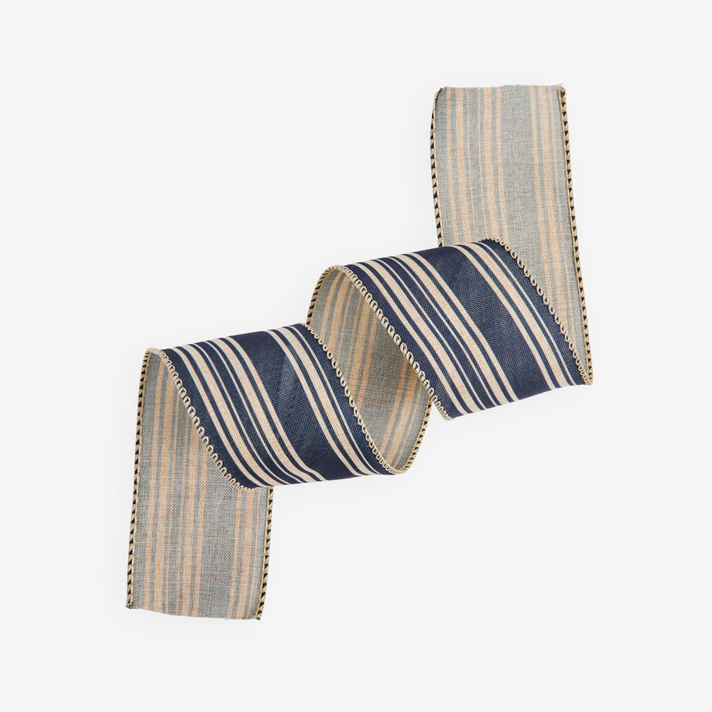Hampton Blue & Natural Ribbon 10m Front View