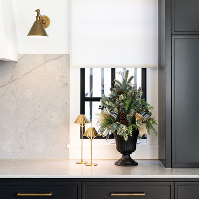 Hampton Blueberry Arrangement with Lights 81cm Styled in Kitchen with Two Lamps