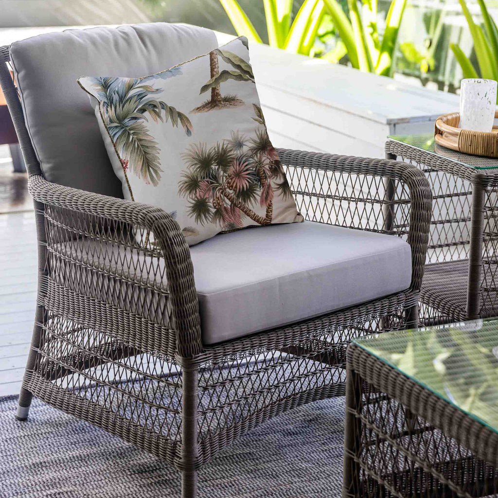 Hampton Outdoor Armchair Stone With Ecru Styled With Palm