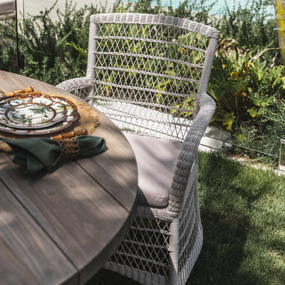 Hampton Outdoor Dining Chair White With Ecru Styled On Grass