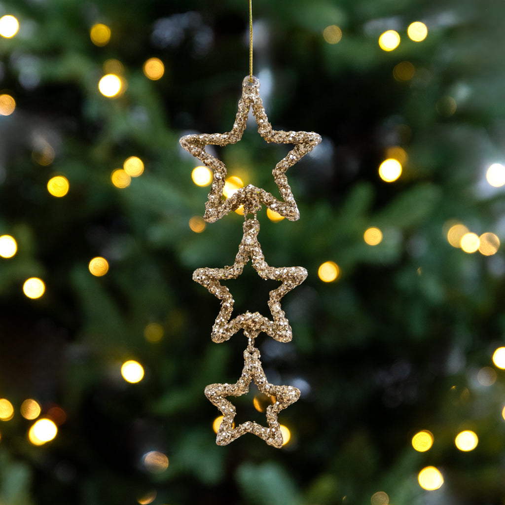 Hanging Star Baubles Set Of 3 (Gold) Styled in Christmas Tree