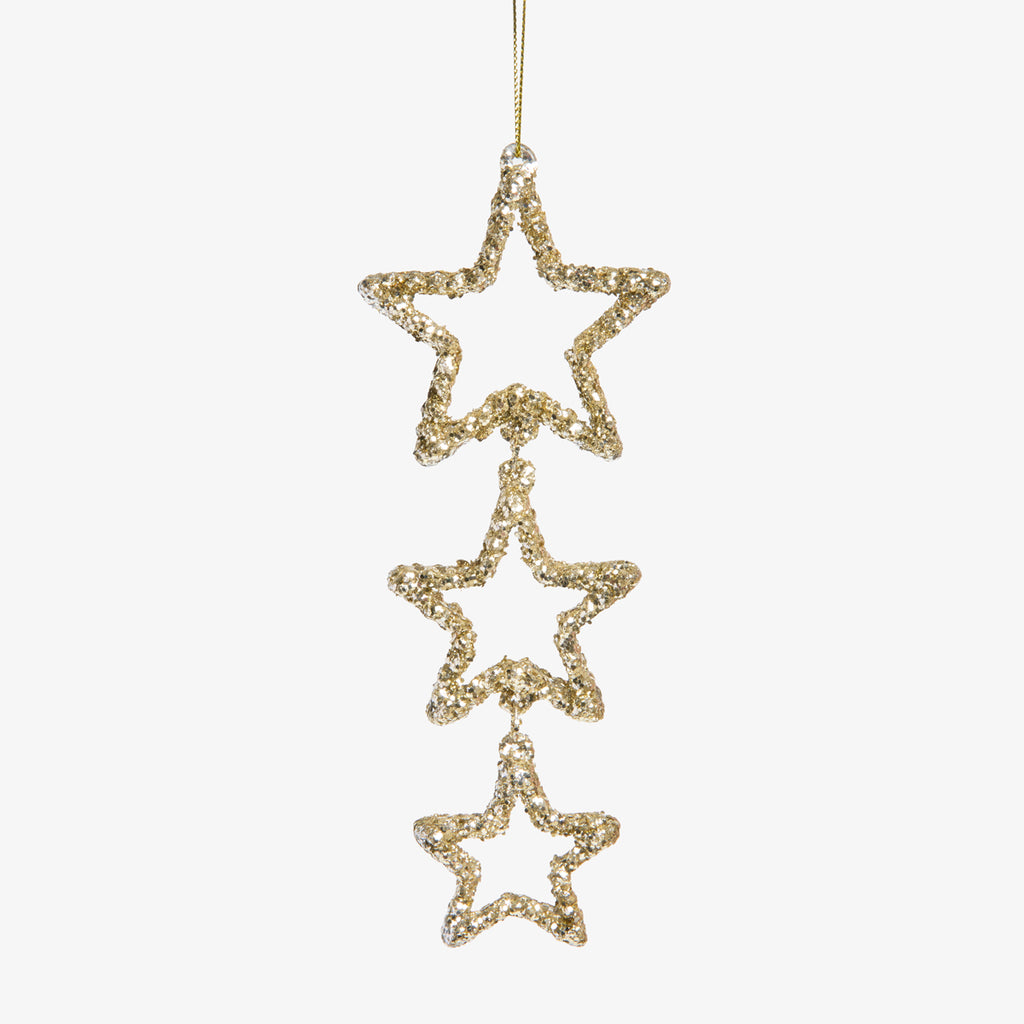 Hanging Star Baubles Set Of 3 (Gold) Front View