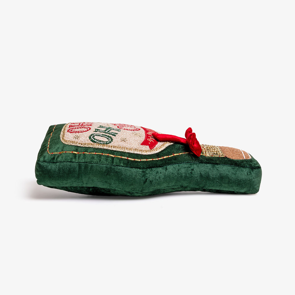 Ho Ho Ho Champagne Bottle Christmas Cushion Side View