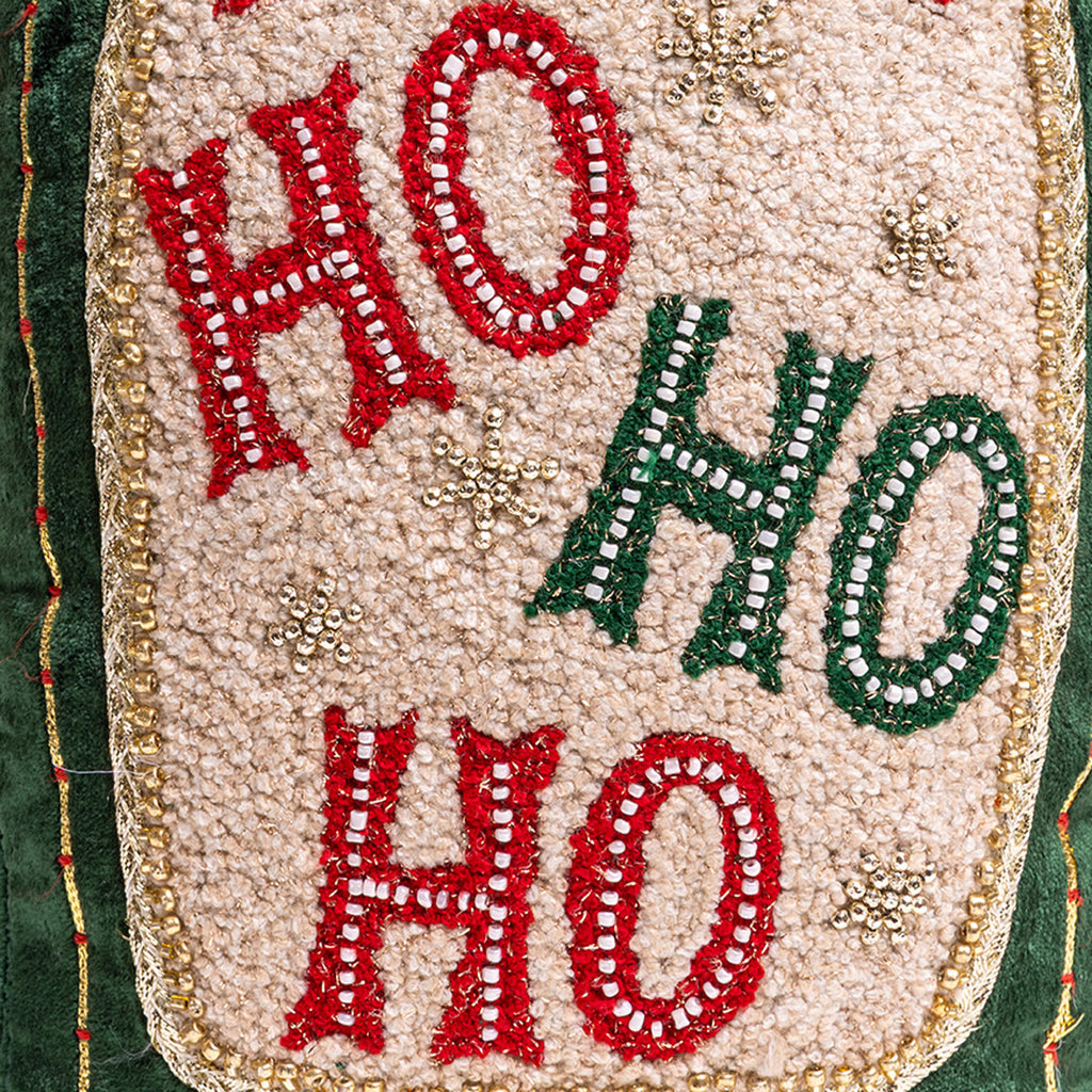 Ho Ho Ho Champagne Bottle Christmas Cushion Close Up