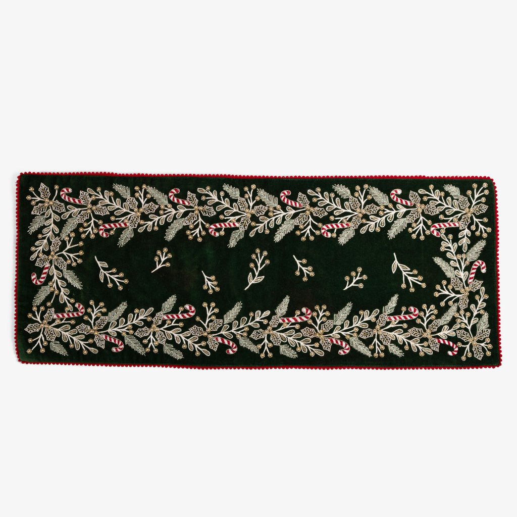 Holly & Candy Cane Velvet Table Runner
