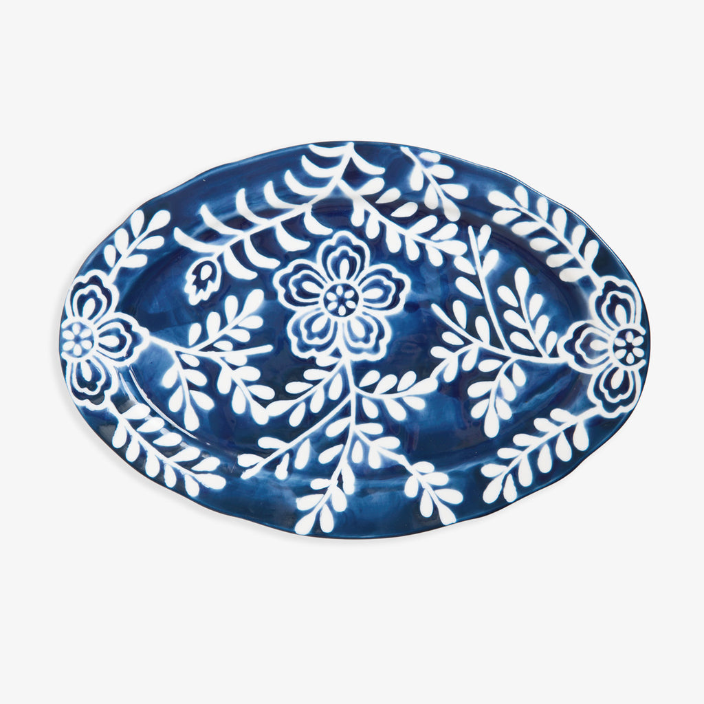 Indigo Bloom Blue & White Floral Platters Top View
