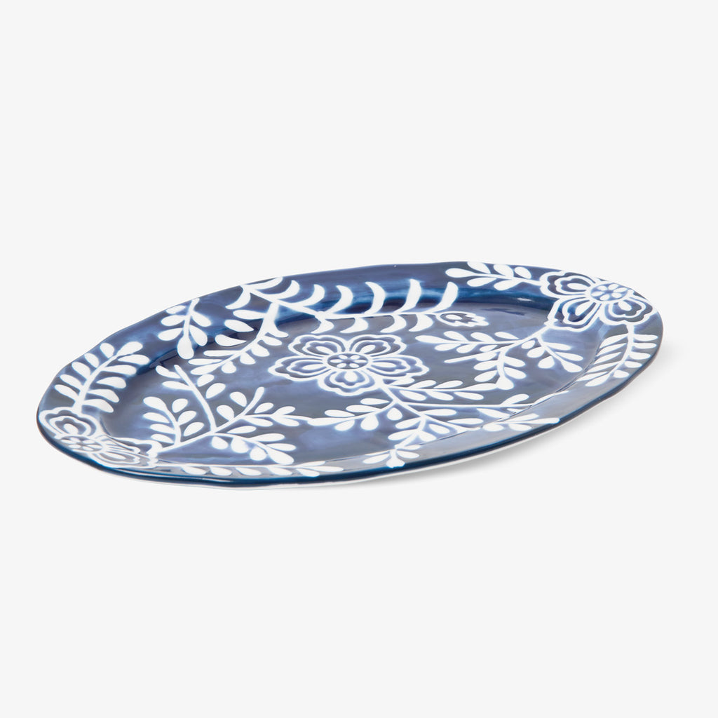 Indigo Bloom Blue & White Floral Dinnerware Oval Platter