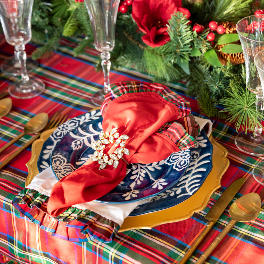 Indigo Bloom Floral Dinnerware Styled on Christmas Dining Table