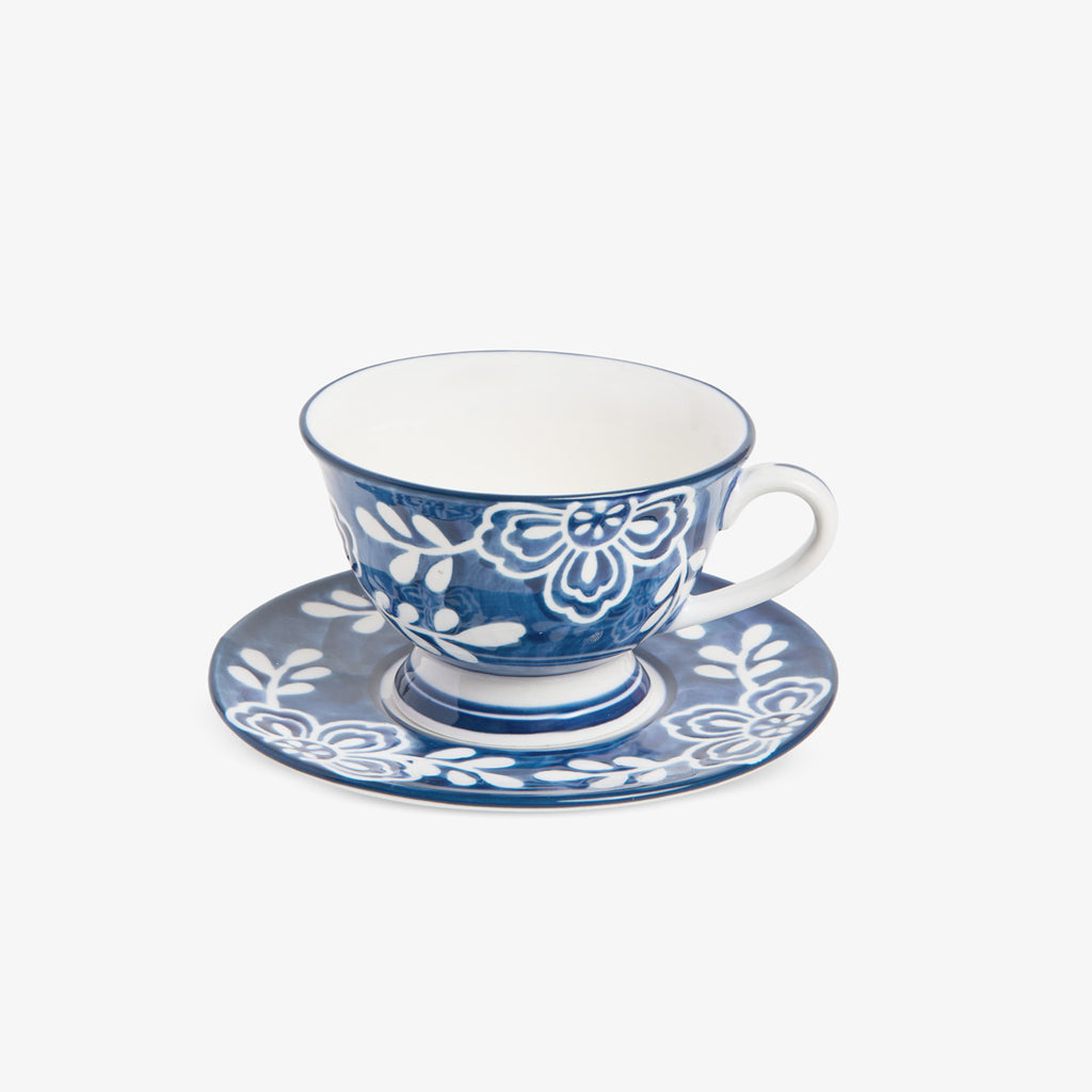 Indigo Bloom Blue & White Floral Tea Cup & Saucer Top View