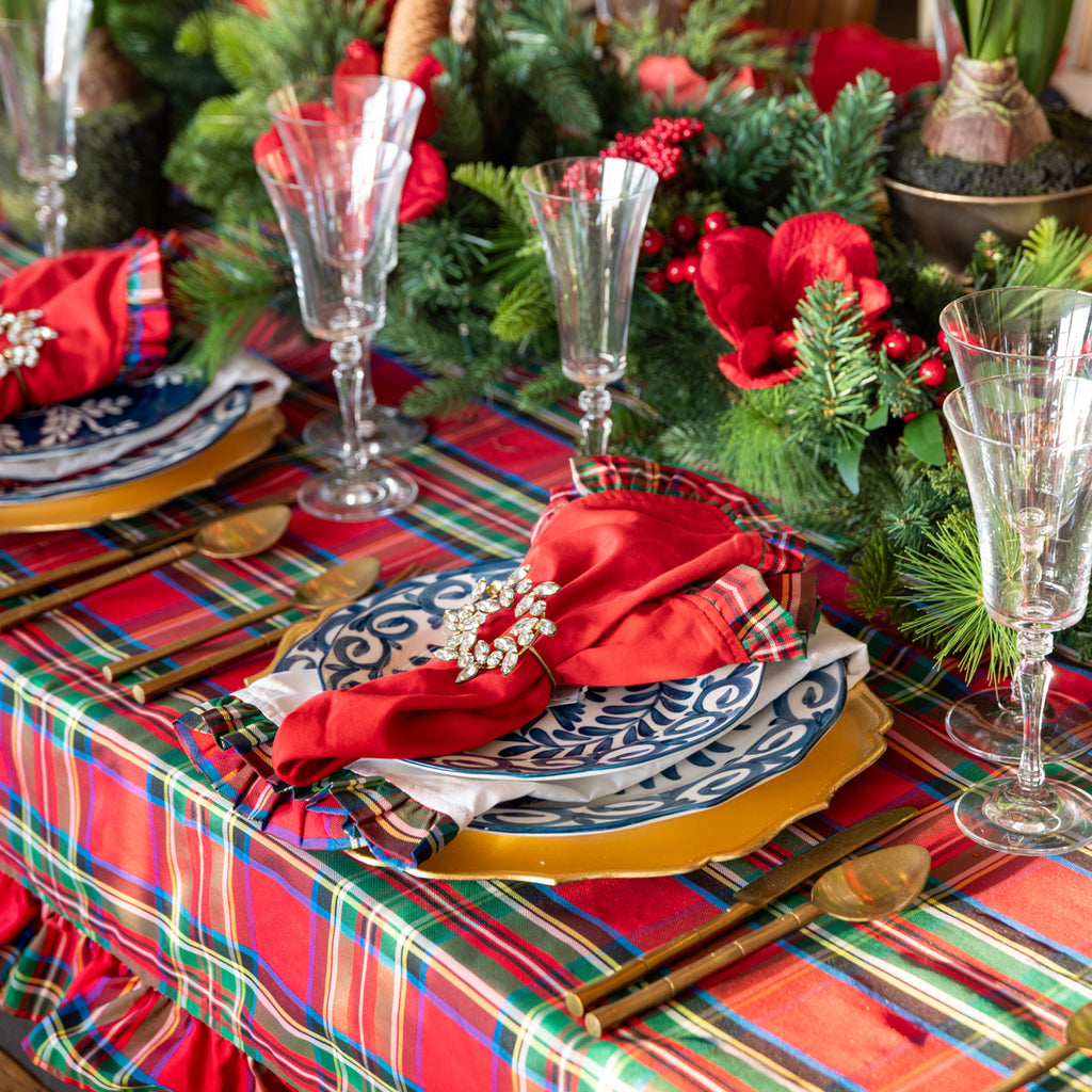 Indigo Sky Bird Dinnerware Styled on Christmas Dining Table