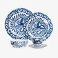 Indigo Sky Blue & White Bird Dinnerware Group Shot with Plates, Bowl, and Tea Cup and Saucer