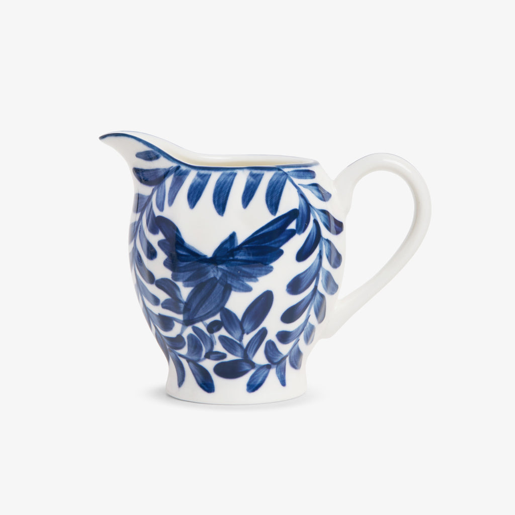 Indigo Sky Blue & White Bird Jug Side View