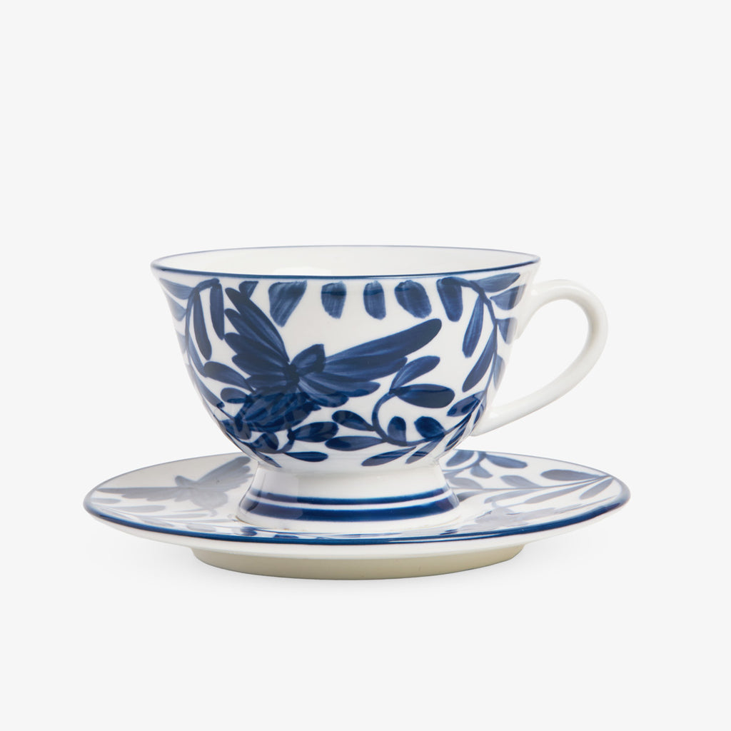 Indigo Sky Blue & White Bird Dinnerware Tea Cup and Saucer