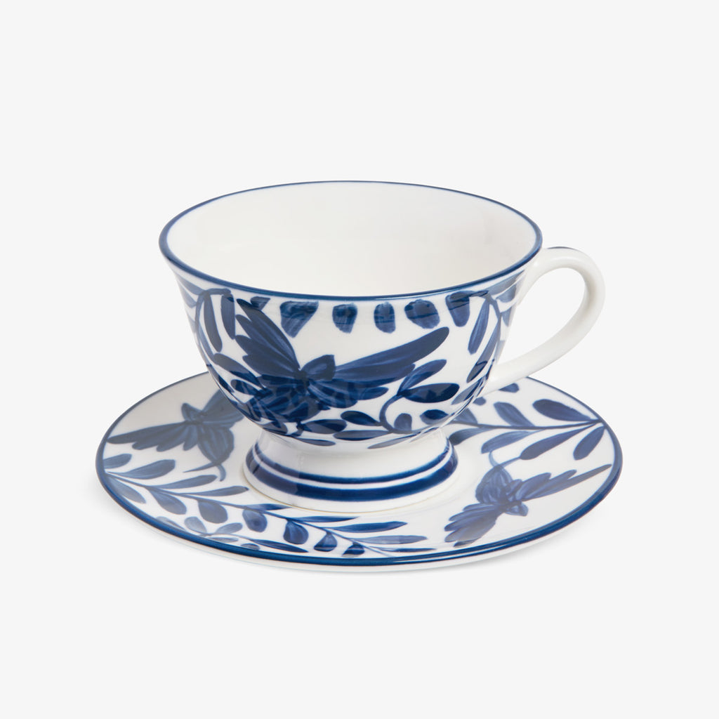 Indigo Sky Blue & White Bird Tea Cup & Saucer Top View