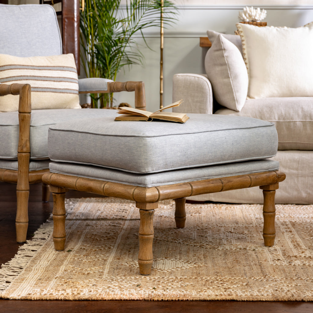 Indira Bamboo Ottoman (Oak & Duck Egg Blue) Styled in Living Room