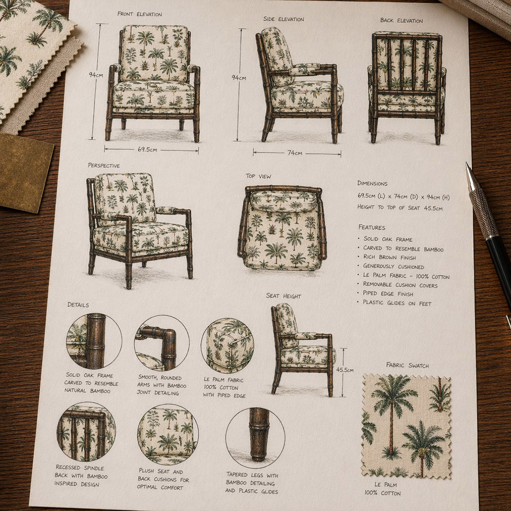 Indira Le Palm Print Armchair Drawing