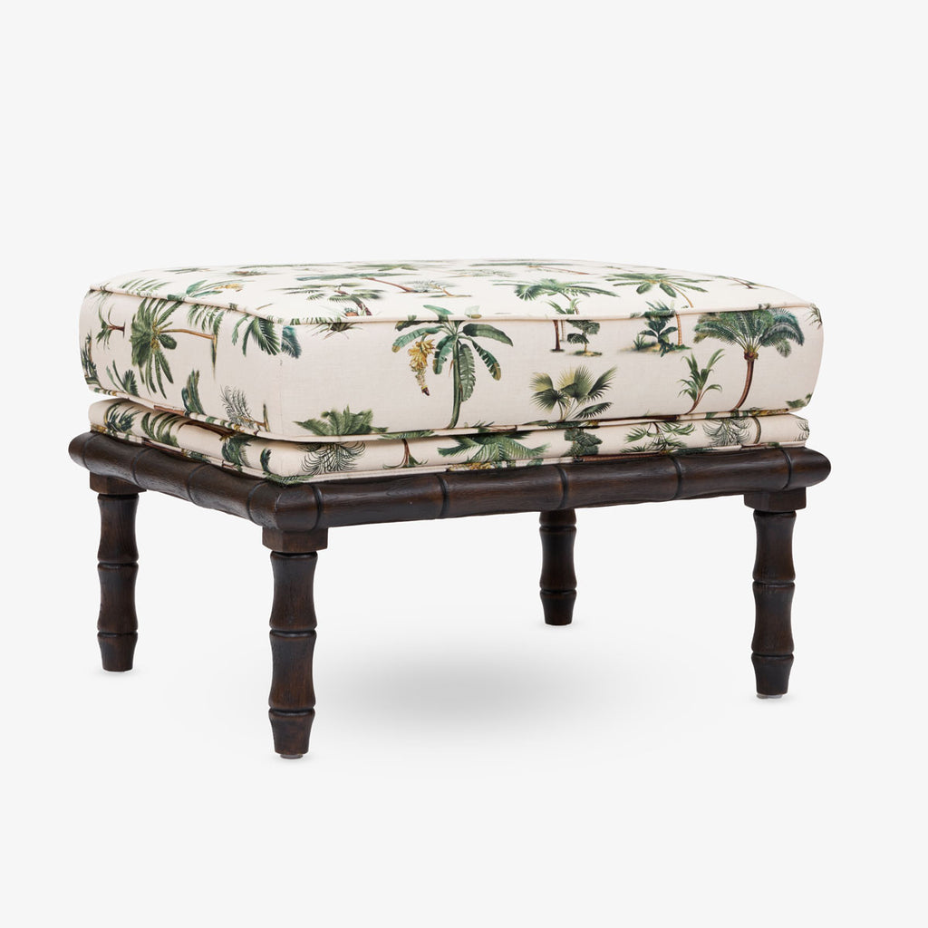 Indira Bamboo Ottoman Le Palm | Brown Oak Frame Palm Tree Fabric
