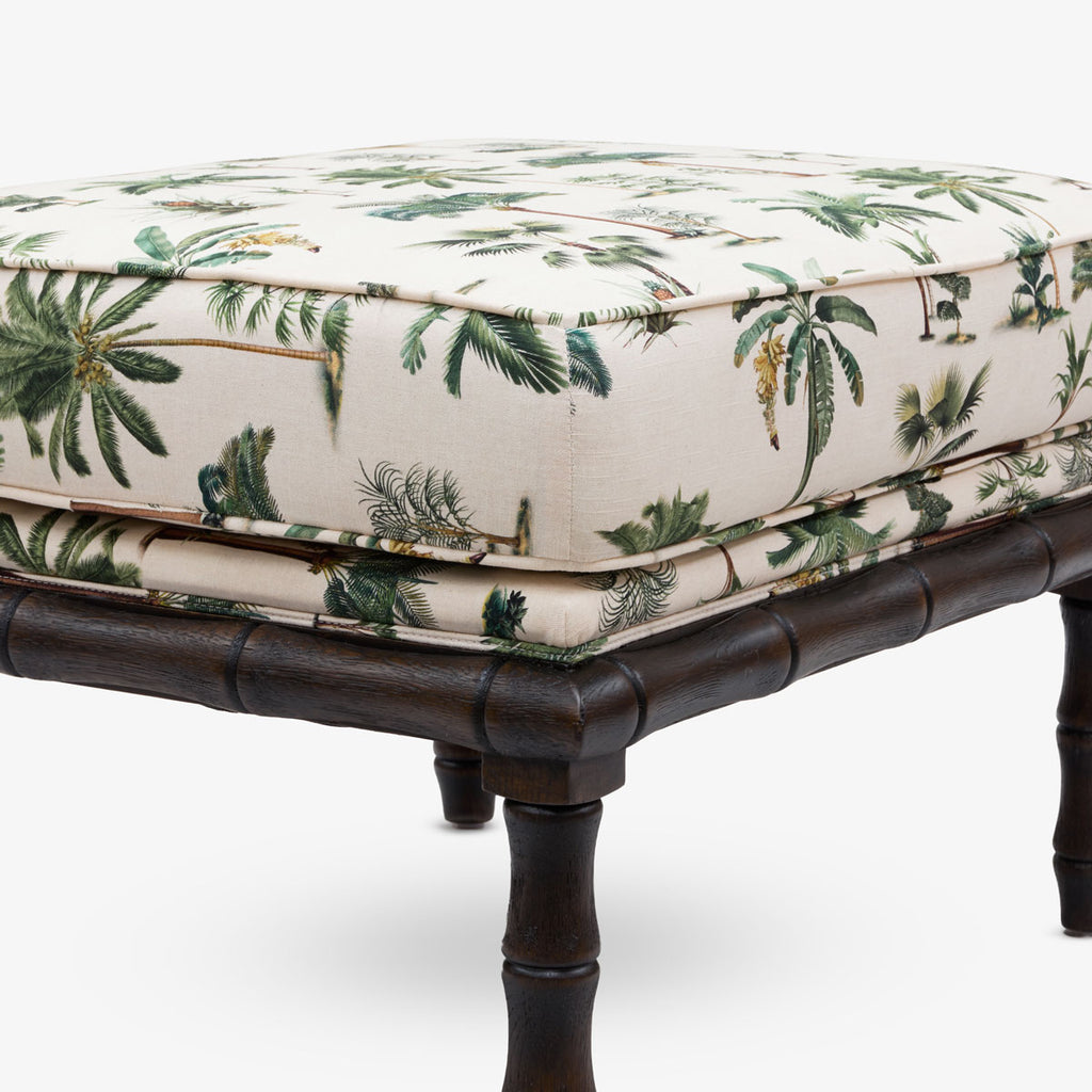Indira Bamboo Ottoman Le Palm | Brown Oak Frame Palm Tree Fabric