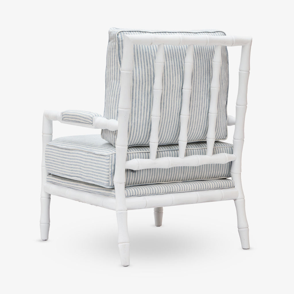 Indira White Grain Bamboo Armchair (Blue Stripe) Back View
