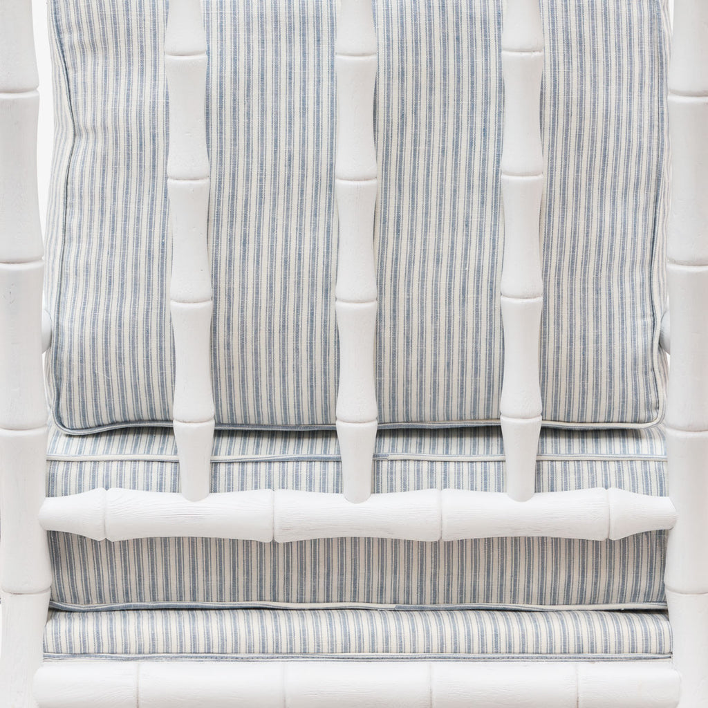 Indira White Grain Bamboo Armchair (Blue Stripe) Back View