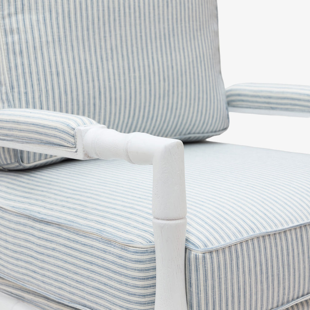 Indira White Grain Bamboo Armchair (Blue Stripe) Close Up