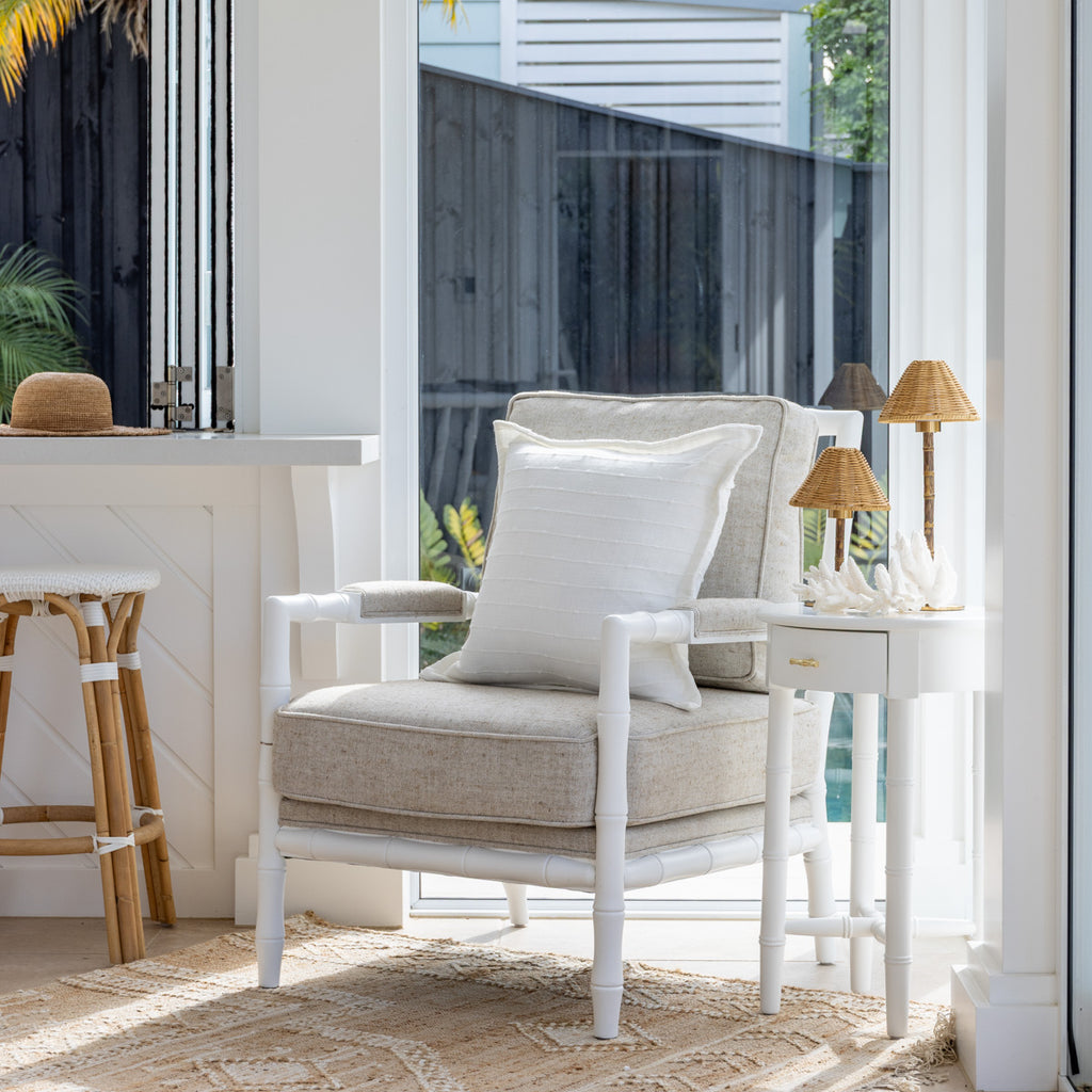 Indira White Bamboo Armchair (Natural) Styled in Poolhouse