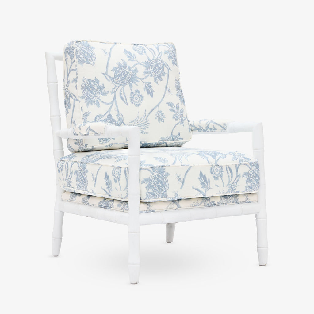 Indira White Grain Bamboo Armchair (Spring Floral) Front View